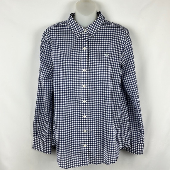 Vineyard Vines Button Down Blue/White Plaid Long Sleeve Relaxed Shirt Size 6 - Picture 1 of 8
